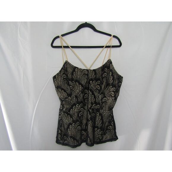 Rue+ Plus 1X Black Lace Overlay Nude Lined Camisole Top Spaghetti Strap Goth - Picture 1 of 5